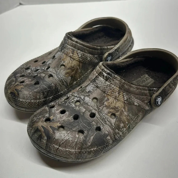 Crocs Mules Slip On Shoes Sherpa Realtree Camo Camouflage Brown Women's Size 11 - Picture 4 of 9